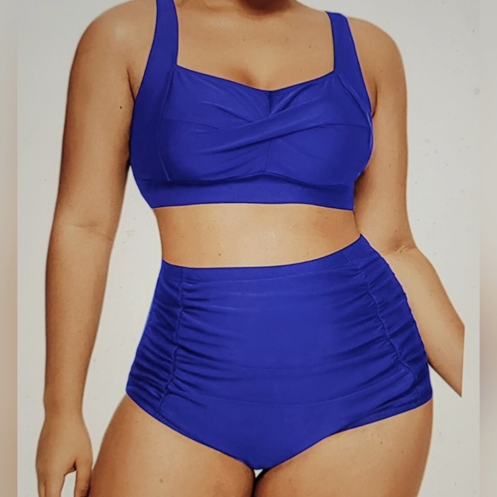 NWT Plus Size Retro Vintage Pin Up High Waisted Ruched twist Front Bikini Swim